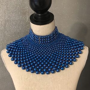 Blue beaded Egyptian style collar necklace